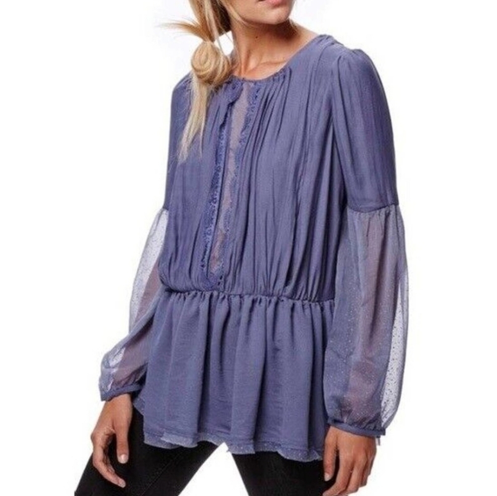 Free People NWT Soul Serene River Blue Lace Boho Top